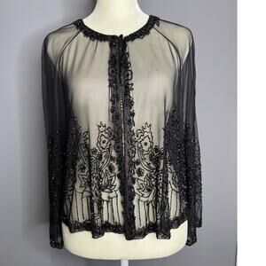 Vintage 80s/90s Sheer Black Jacket With Beaded Embellishments Chetta B Cropped